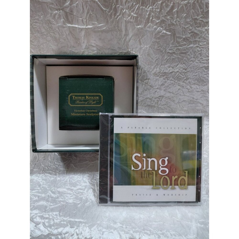 NOB Thomas Kinkade Victorian Christmas Miniature Sculpture & CD Set 2000